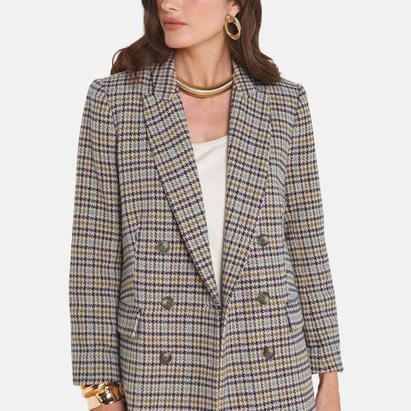 NWT L'Agence Aimee Double-Breasted Boyfriend Blazer Almond Houndstooth 8 - Picture 4 of 8